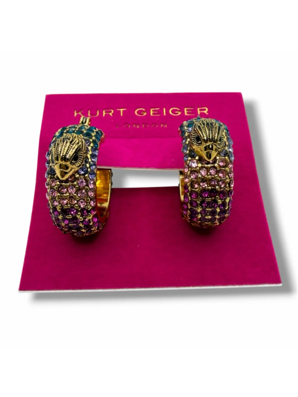 Kurt Geiger London Eagle Hoop Earrings Multicolor Crystal Gold Tone NWT